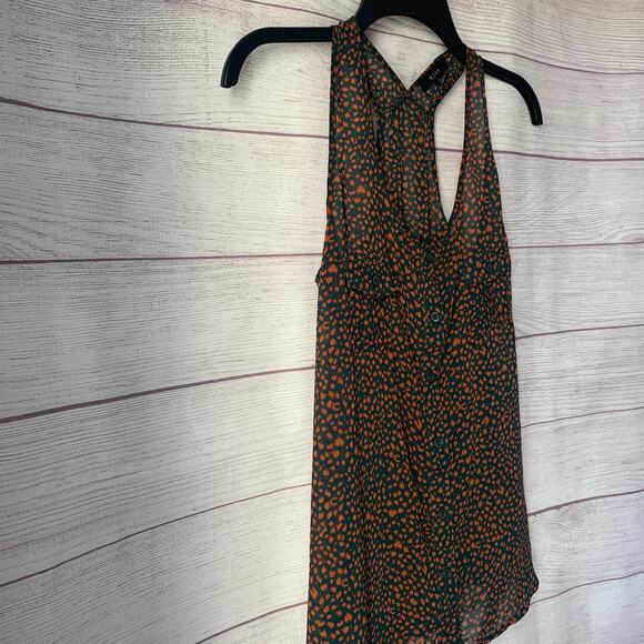 Mine Black and Brown Sheer Racerback Tank Top Button Up Front Pockets Size S - Picture 12 of 14